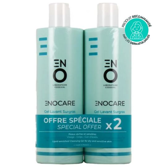 Codexial enocare gel lavant surgras lot de 2 x 400 ml — soin nettoyant doux corps et cheveux peaux sèches et sensibles