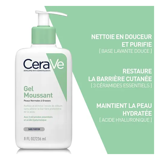Cerave Gel Moussant 236 ml + Crème Hydratante Visage 52 ml + Tote bag offert