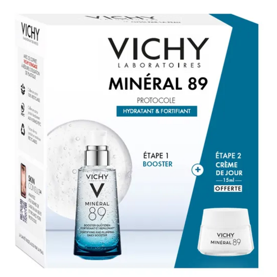 COFFRET MINERAL 89 - Protocole Hydratant & Fortifiant - Booster Quotidien Fortifiant et repulpant 50 ml + Crème de Jour 15 ml