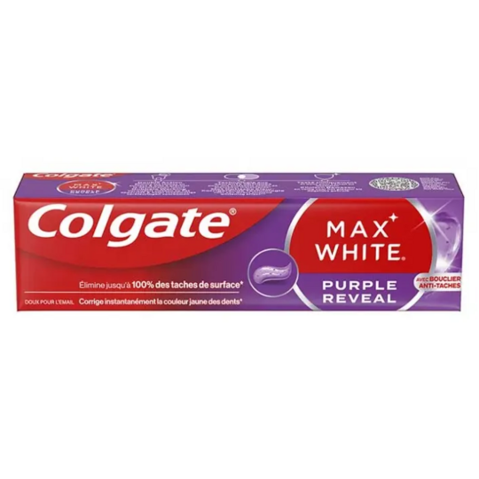 Colgate Max White purple reveal dentifrice violet 75 ml — blancheur instantanée et protection émail