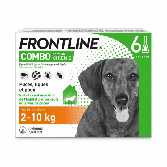 Frontline Combo Spot-On Chien S 2–10 kg 6 pipettes de 0,67 ml – Protection antiparasitaire complète