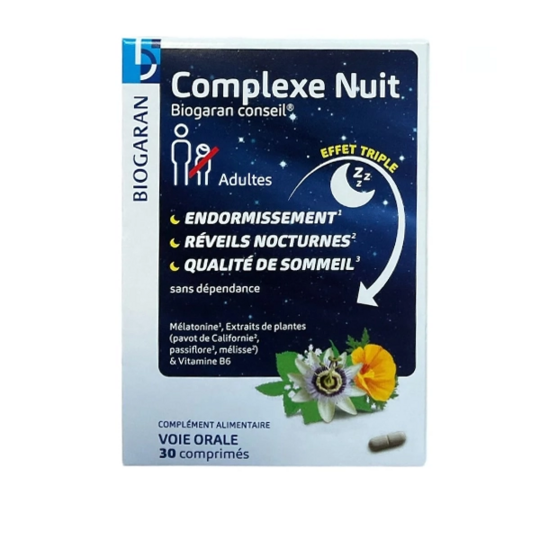 Biogaran Complexe Nuit effet triple 30 comprimés – Sommeil & détente
