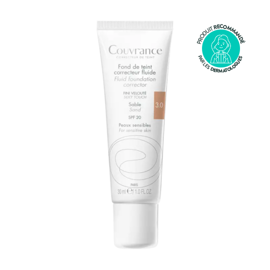 Avène Couvrance Fond de Teint correcteur fluide sable SPF20 30 ml — fond de teint fluide correcteur peaux sensibles teint unifié protection solaire