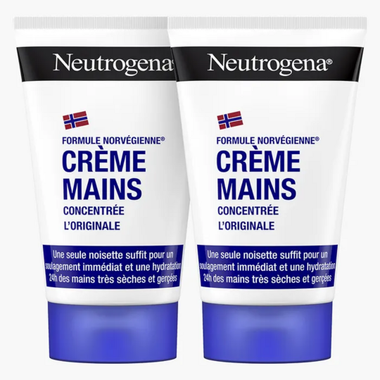 Neutrogena Crème Mains Hydratante Concentrée Peaux Sèches 2 × 50 ml -  Nutrition intense sans film gras