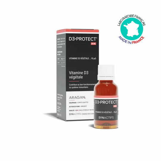 D3 Protect Vitamine D3 végétale Aragan 20 ml – Immunité, os et bien-être quotidien