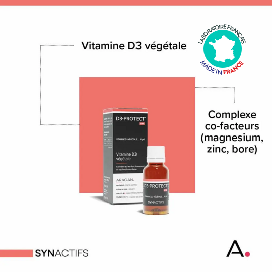 D3 Protect Vitamine D3 végétale Aragan 20 ml – Immunité, os et bien-être quotidien