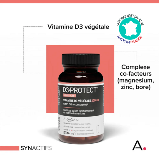 Vitamine D3 Protect 2000 UI Aragan 60 gélules – Immunité, os et défenses naturelles