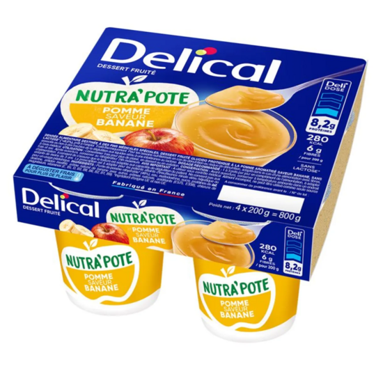 Delical Nutrapote dessert pomme banane 4x200 g — complément nutritionnel oral dénutrition et dysphagie