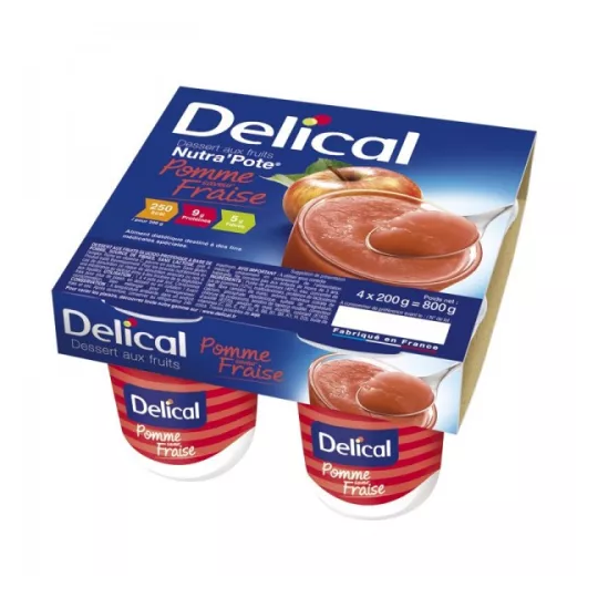 Delical Nutra'pote pomme fraise 4x200 g — dessert hypercalorique pour dénutrition et déglutition