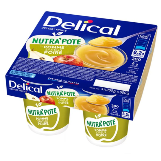 Delical Nutrapote dessert pomme poire 4x200 g — complément nutritionnel oral dénutrition et dysphagie