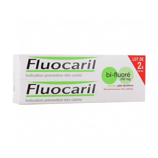 Fluocaril Dentifrice Bi-Fluoré Menthe 250 mg 2 x 125 ml – Lot anti-caries double protection