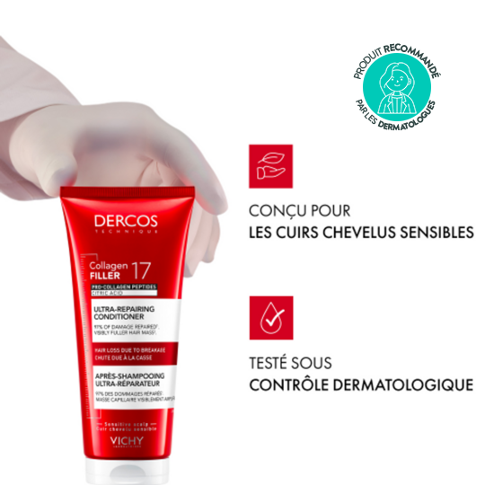 Vichy Dercos Collagen Filler 17 Après-shampooing ultra-réparateur cheveux 200 ml