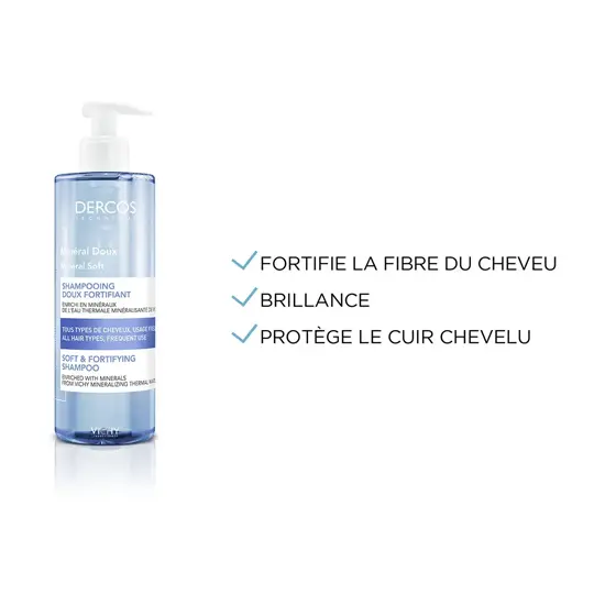 Vichy Dercos Minéral Doux Shampooing Doux Fortifiant Lot de 2 x 400 ml