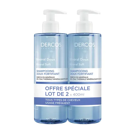 Vichy Dercos Minéral Doux Shampooing Doux Fortifiant Lot de 2 x 400 ml