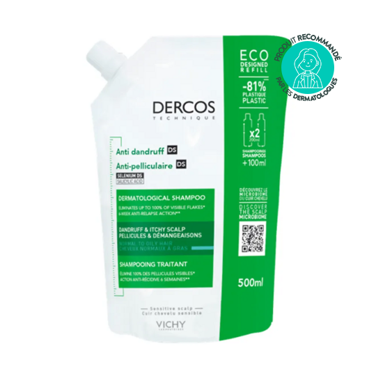 Vichy Dercos Shampooing Eco-Recharge Anti-Pelliculaire Cheveux Normaux à Gras 500ml