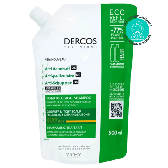 Vichy Dercos Shampooing Eco-Recharge Anti-Pelliculaire DS Cheveux Secs 500ml