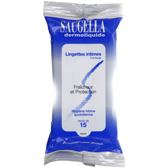 Saugella DERMOLIQUIDE - Lingettes Intimes - 15 lingettes