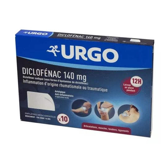 Diclofénac Urgo 140 mg 10 emplâtres – Traitement des douleurs articulaires et traumatiques aiguës