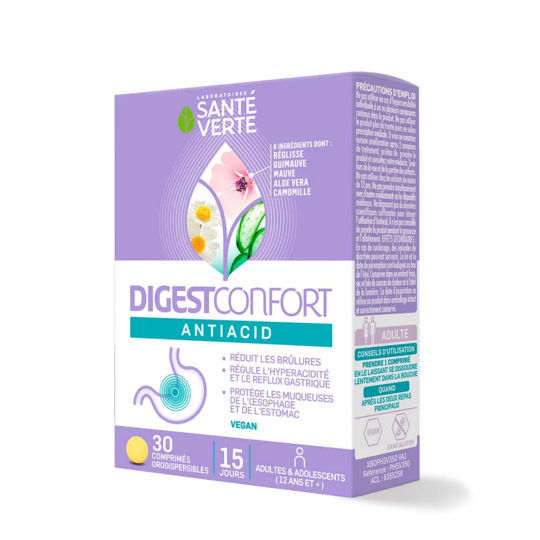 Sante Verte DigestConfort Antiacid 30 comprimés orodispersibles brulures et reflux gastrique