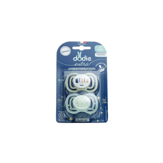 Dodie Extra Sucette anatomique jour & nuit + 6 mois 2 sucettes – sucette bébé confort