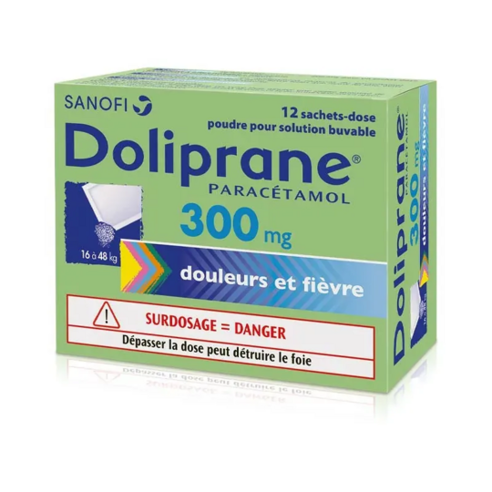 Doliprane 300 mg 12 sachets – Médicament paracétamol enfant contre fièvre et douleur
