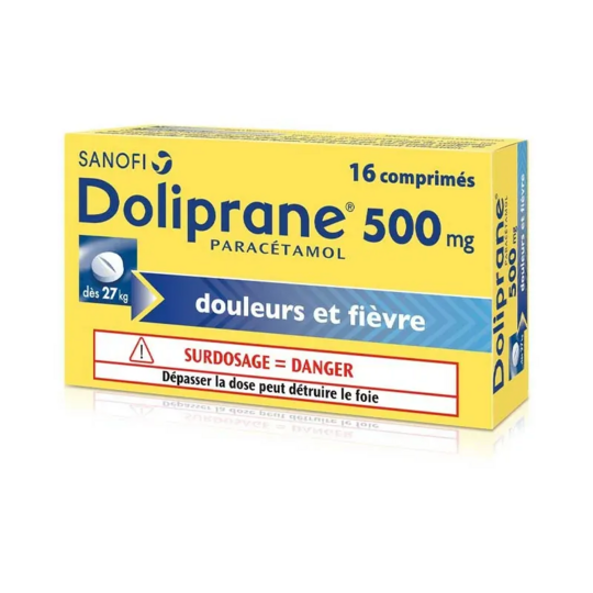 Doliprane 500 mg 16 comprimés – Médicament contre la douleur et la fièvre