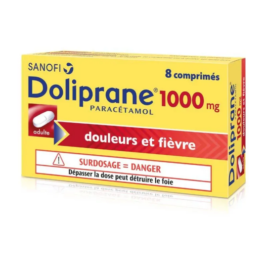 Doliprane Adulte 1000 mg - 8 comprimés – Médicament contre la douleur et la fièvre