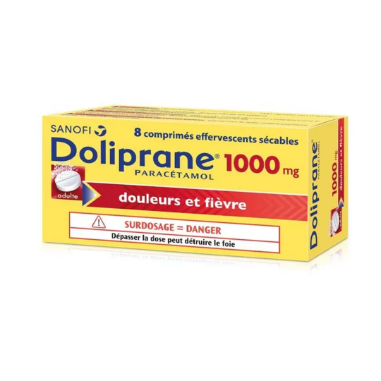 Doliprane Effervescents 1000 mg - 8 comprimés – Médicament contre la douleur et la fièvre
