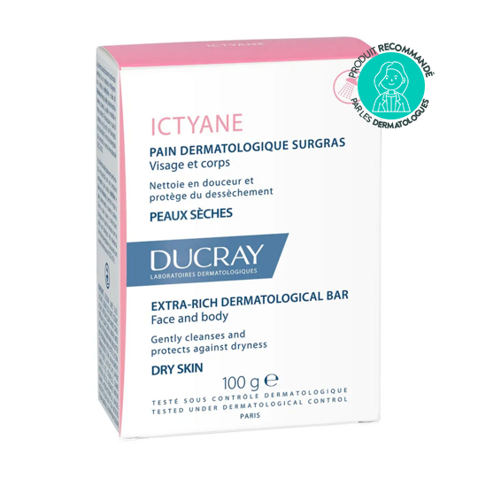 Ducray Ictyane pain dermatologique surgras visage et corps 100 g peaux sèches & nettoyage doux