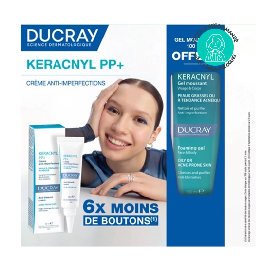 Ducray coffret anti-imperfections keracnyl crème + gel moussant offert peaux grasses & acné