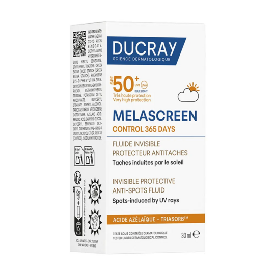 Ducray Melascreen Control 365 jours fluide invisible SPF 50+ 30 ml protection UV & prévention taches