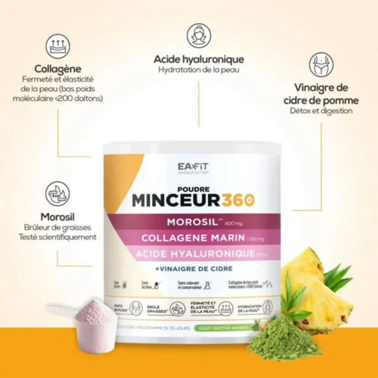 Eafit Minceur 360 Poudre Morosil Matcha Exotique 275g programme minceur peau