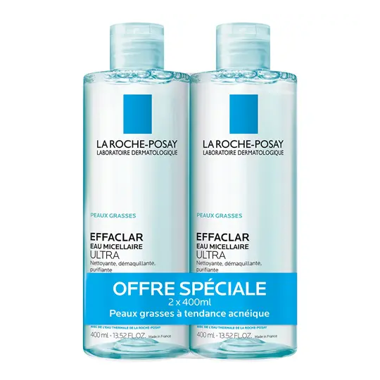 La Roche Posay Effaclar Eau Micellaire ultra Peaux Grasses Lot de 2 x 400 ml