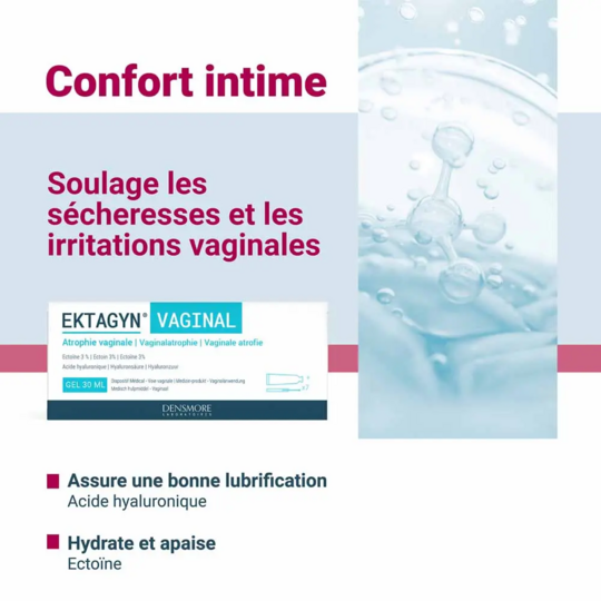 Densmore Ektagyn Gel Vaginal 30 ml + 7 Canules – Sécheresse et atrophie vaginale