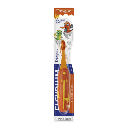 Elgydium Kids Dragon Brosse à Dents 2 à 6 ans – Brosse à dents enfant souple