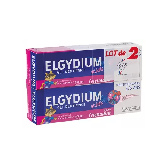Elgydium Kids Dentifrice Grenadine 3/6 ans 2x50 ml