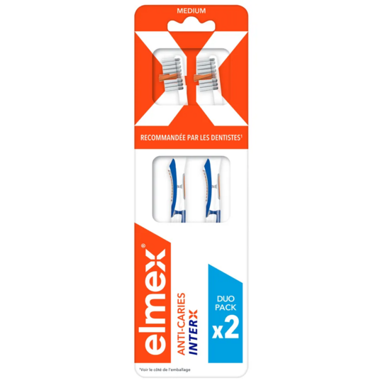 Elmex Anti-Caries Inter X Brosse à dents medium x2 – nettoyage interdentaire