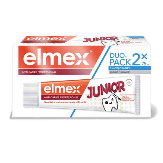Elmex Junior Anti-Caries Dentifrice 6-12 ans 2x75 ml – Protection complète enfant