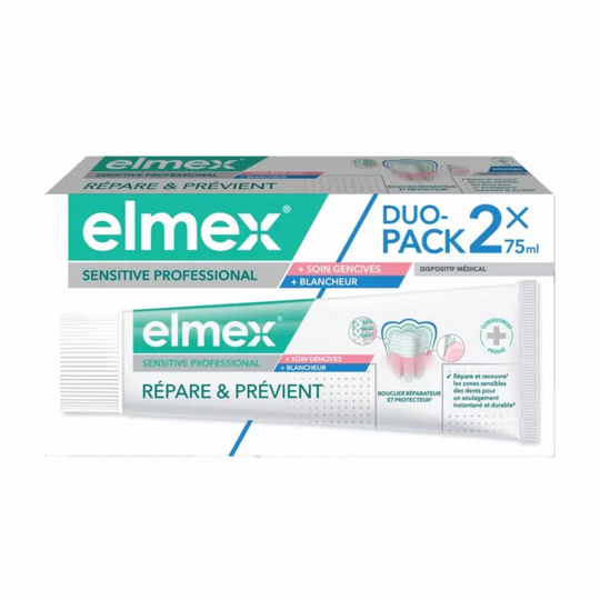 Elmex Sensitive Professional Dentifrice gencives et blancheur 2x75ml dents sensibles