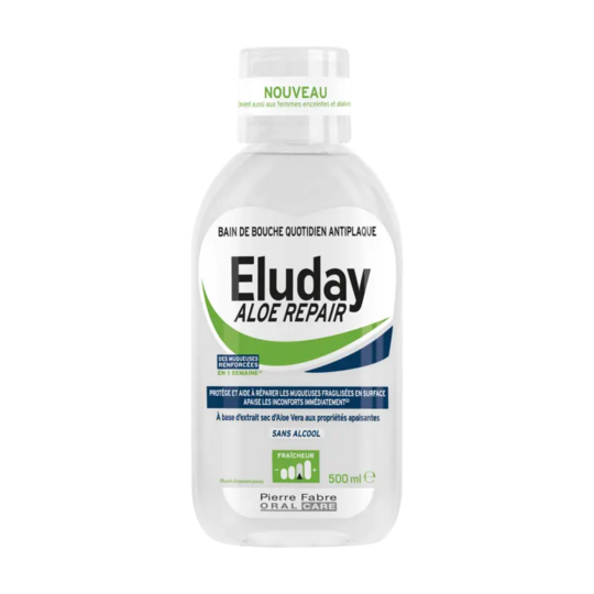 Eluday Aloe Repair bain de bouche 500 ml — soin antiplaque et réparation des muqueuses