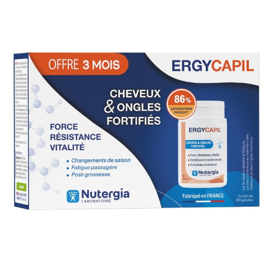 Nutergia Ergycapil cheveux et ongles 3 x 90 gélules – cure de 3 mois