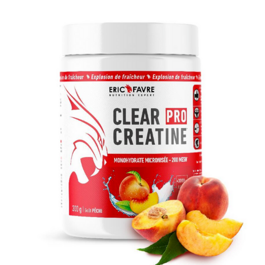 Eric Favre Clear Créatine Pêche – Pot 300 g, créatine monohydrate aromatisée pour efforts intenses