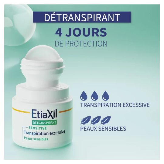 Etiaxil Detranspirant Sensitive Déodorant Roll-on Traitement Excessive Peaux Sensibles 2 x 15 ml