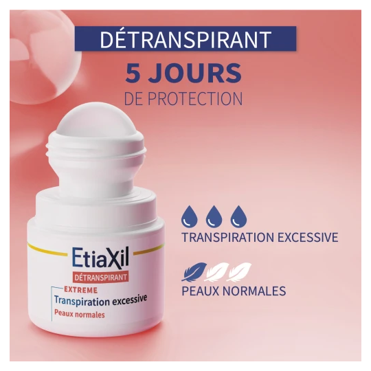 Etiaxil Détranspirant Extrême Peaux Normales aisselles Transpiration excessive des aisselles 5 jours 15 ml