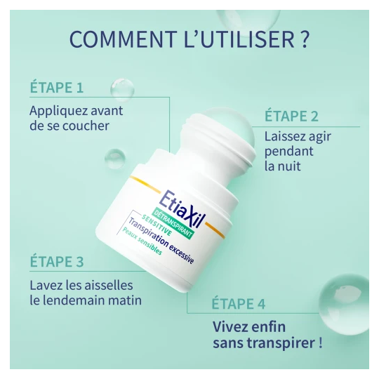 Etiaxil Détranspirant Peaux Sensibles aisselles Transpiration excessive des aisselles 4 jours 15 ml