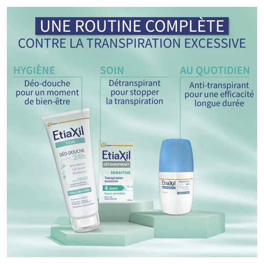Etiaxil Détranspirant Peaux Sensibles aisselles Transpiration excessive des aisselles 4 jours 15 ml