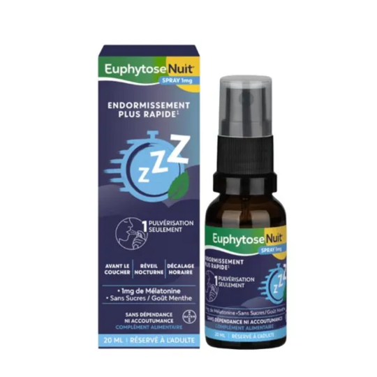 EuphytoseNuit Endormissement Plus Rapide 1 mg Spray 20 ml – Mélatonine sommeil