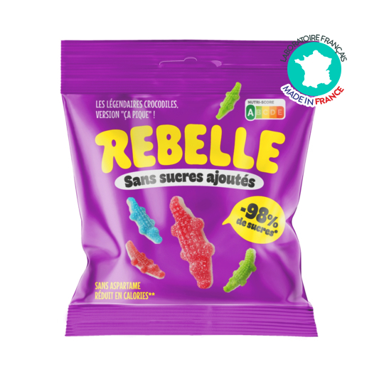 Rebelle Bonbons Crocodiles acidulés 50 g – faible teneur en sucre