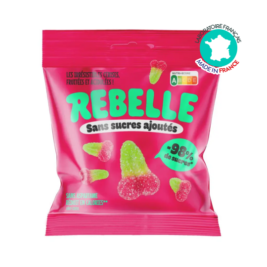 Rebelle Bonbons Cerises acidulées 50 g – faible teneur en sucre