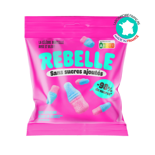 Rebelle Bonbons Bouteilles rose et bleu 50 g – faible teneur en sucre
